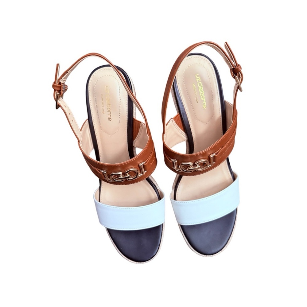 Liz Claiborne Colorblock Logo Wedge Sandals